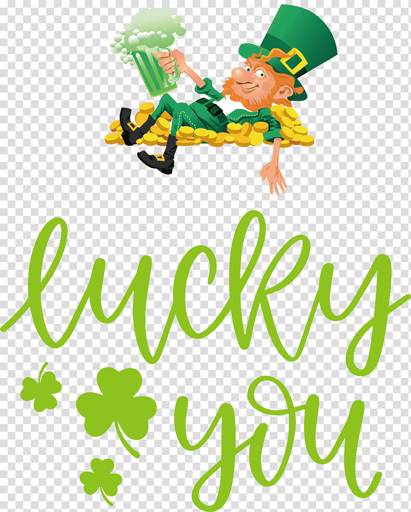 Lucky You Patricks Day Saint Patrick, Leaf, Animal Figurine, Meter, Line, Mtree, Happiness transparent background PNG clipart