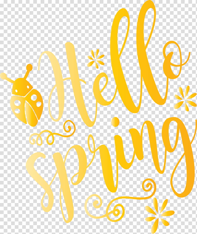 hello spring spring, Spring
, Text, Yellow transparent background PNG clipart