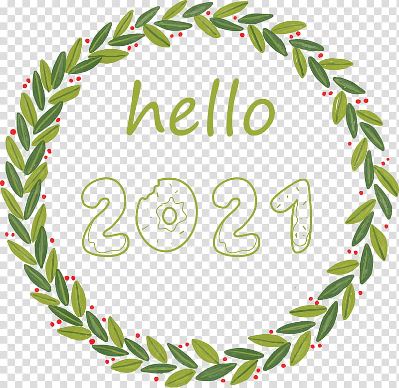 Hello 2021 Happy New Year, Christmas Day, Christmas Tree, Text, Logo, Wreath, Garland transparent background PNG clipart