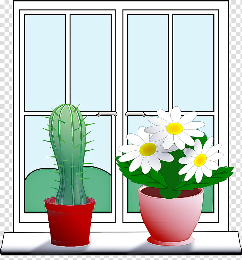 Cactus, Flowerpot, Green, Houseplant, Door, Window, Gerbera transparent background PNG clipart