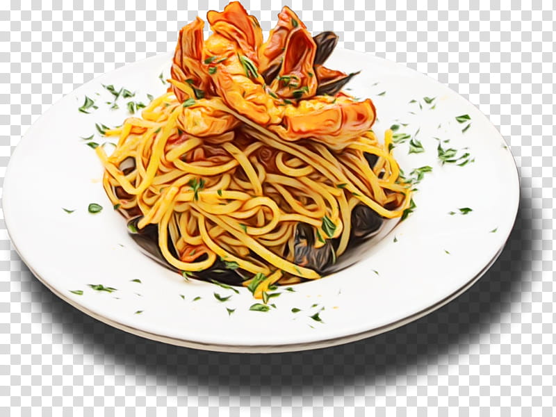 chow mein chinese noodles yakisoba spaghetti alle vongole spaghetti alla puttanesca, Watercolor, Paint, Wet Ink, Taglierini, Lo Mein, Spaghetti Aglio E Olio, Bigoli transparent background PNG clipart