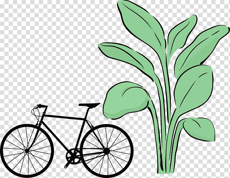 bicycle bicycle frame road bike bicycle wheel leaf, Watercolor, Paint, Wet Ink, Grasses, Cycling, Plant Stem transparent background PNG clipart