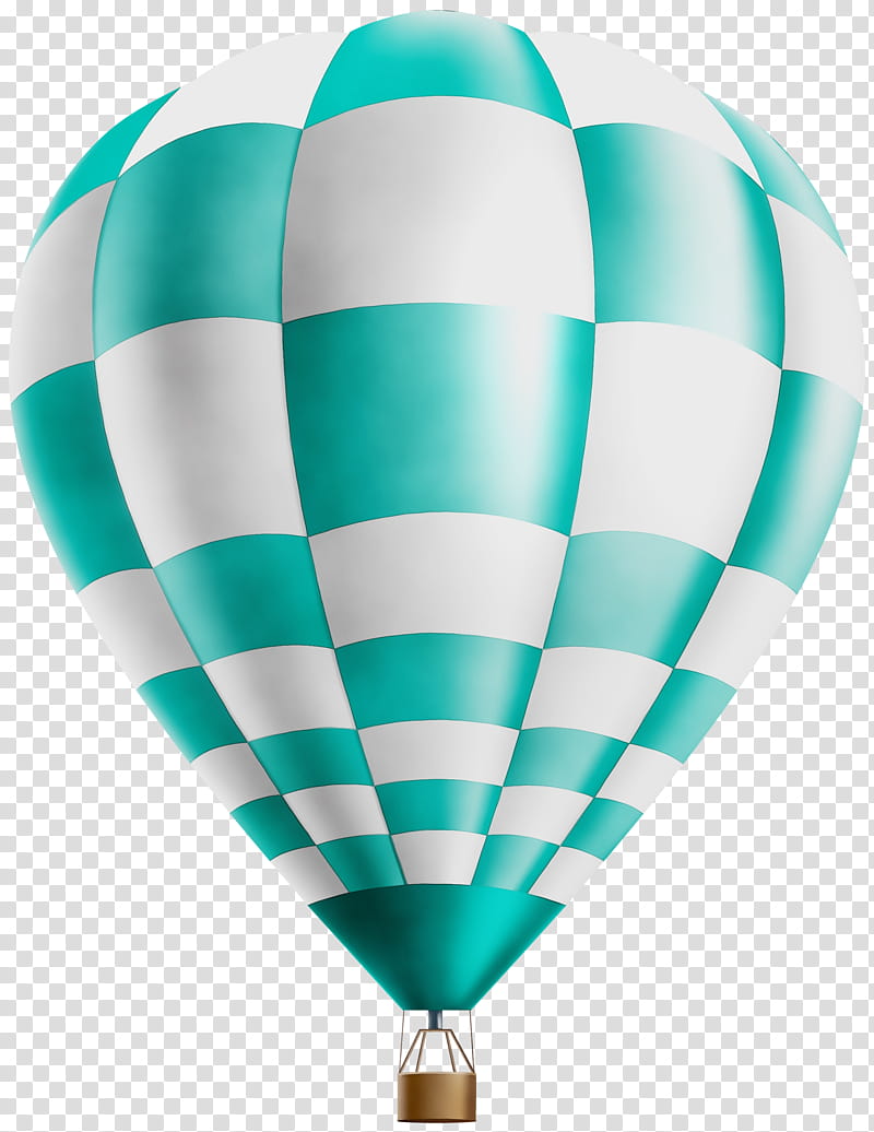 Hot air balloon, Watercolor, Paint, Wet Ink, Turquoise transparent background PNG clipart
