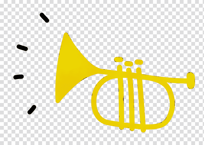 trumpet mellophone megaphone cartoon symbol, Watercolor, Paint, Wet Ink, Yellow, Chemical Symbol, Meter transparent background PNG clipart