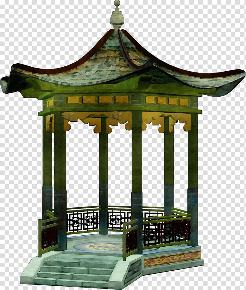gazebo pavilion architecture temple outdoor structure, Watercolor, Paint, Wet Ink, Roof, Place Of Worship, Chinese Architecture transparent background PNG clipart
