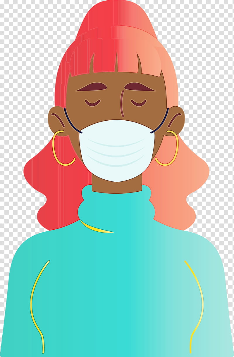 face cartoon nose head cheek, Wearing Mask, Coronavirus, Watercolor, Paint, Wet Ink, Neck transparent background PNG clipart