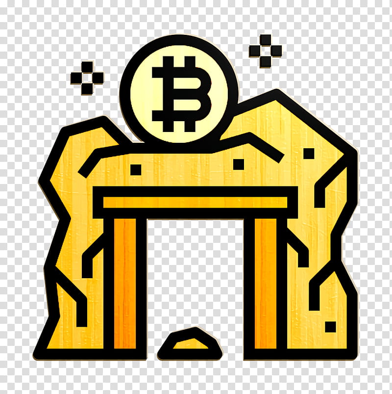Data mining icon Bitcoin icon Mine icon, Yellow, Line, Symbol transparent background PNG clipart