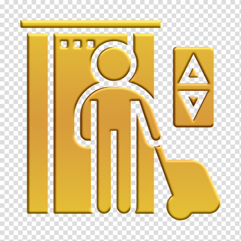 Lift icon Hotel Services icon Elevator icon, Yellow, Meter, Cartoon, Line, Area, Behavior, Human transparent background PNG clipart