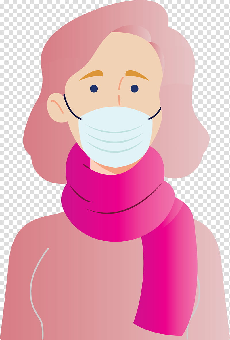 Wearing Mask Coronavirus Corona, Cartoon, Pink, Neck, Animation, Magenta transparent background PNG clipart