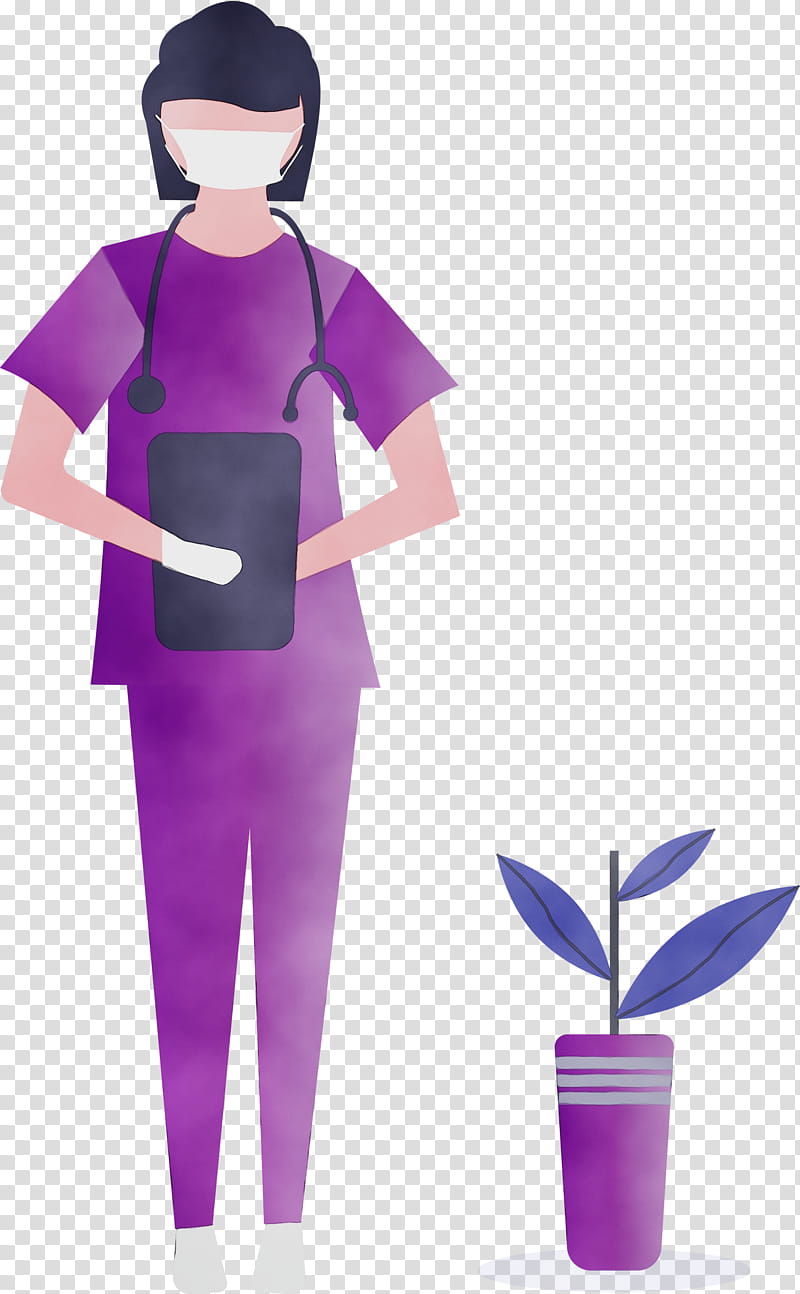 violet clothing purple costume neck, Nurse, International Nurses Day, Medical Worker Day, Watercolor, Paint, Wet Ink, Uniform transparent background PNG clipart