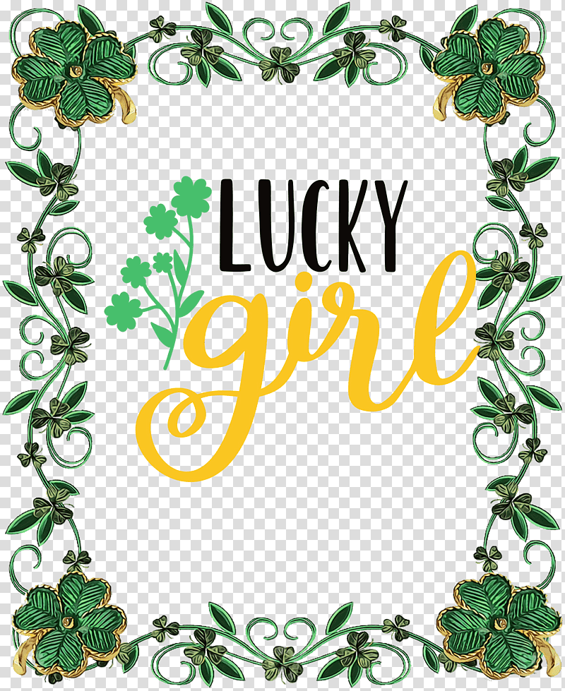 Saint Patrick's Day, Lucky Girl, Patricks Day, Watercolor, Paint, Wet Ink, Frame transparent background PNG clipart
