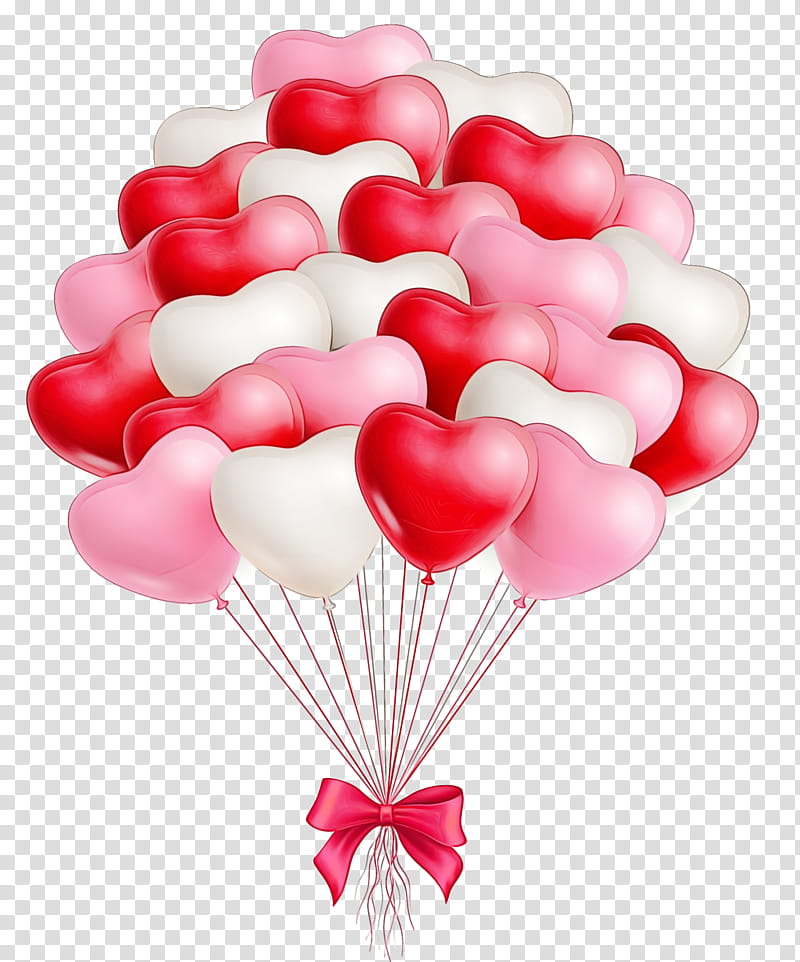 Valentine's day, Watercolor, Paint, Wet Ink, Balloon, Pink, Heart, Party Supply transparent background PNG clipart
