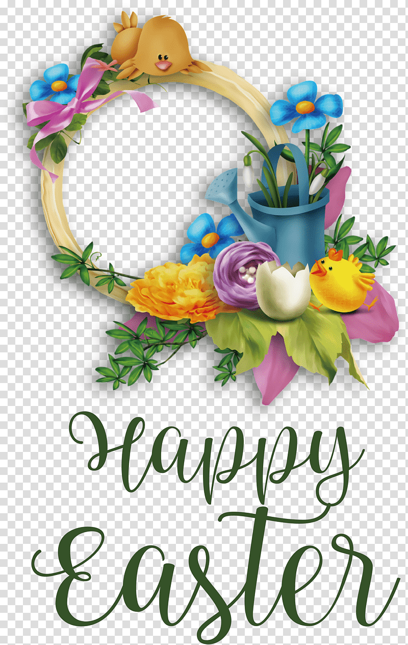 Happy Easter chicken and ducklings, Wreath, Floral Design, Watercolor Painting, Flower, Royaltyfree, Paschal Greeting transparent background PNG clipart