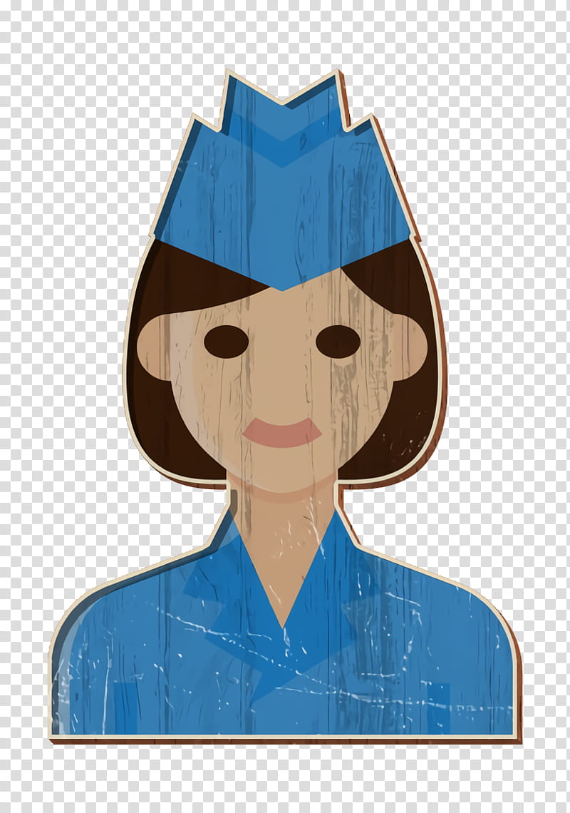 Air hostess icon Stewardess icon Occupation Woman icon, Blue, Cartoon transparent background PNG clipart