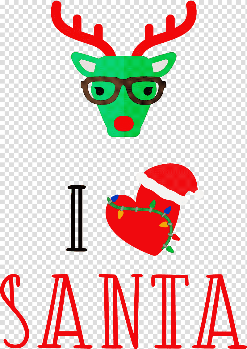 I Love Santa Santa Christmas, Christmas , Deer, Reindeer, Moose, Antelope, Logo transparent background PNG clipart