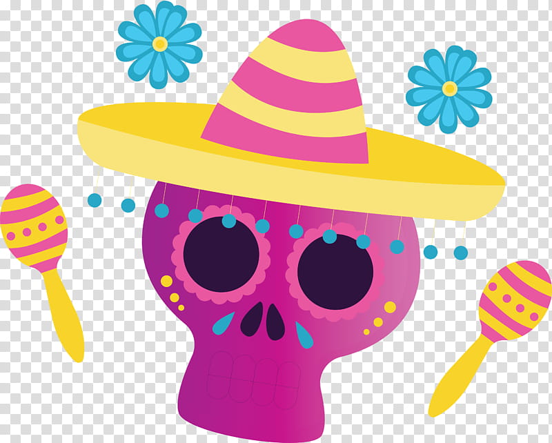 Day of the Dead Día de Muertos Mexico, Dia De Muertos, Sombrero, Party Hat, Yellow transparent background PNG clipart