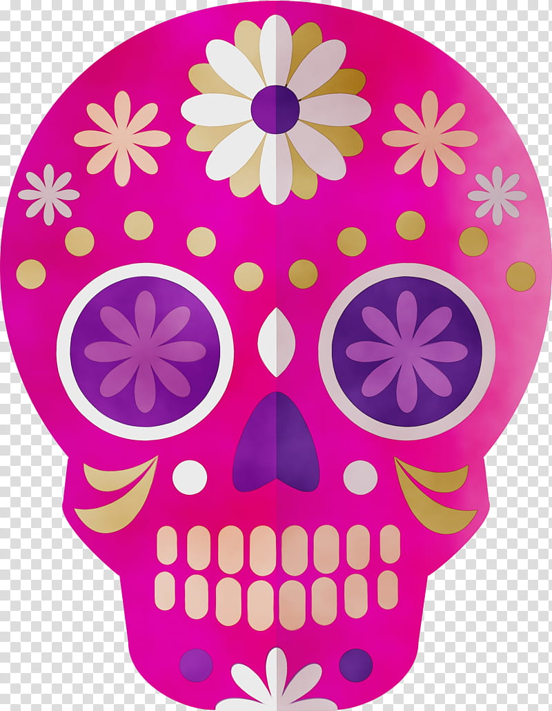 cartoon drawing logo, Skull Mexico, Sugar Skull, Traditional Skull, Watercolor, Paint, Wet Ink, Cartoon transparent background PNG clipart