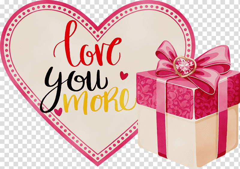Gift Box, Valentines Day, Love You More, Watercolor, Paint, Wet Ink, Greeting Card transparent background PNG clipart
