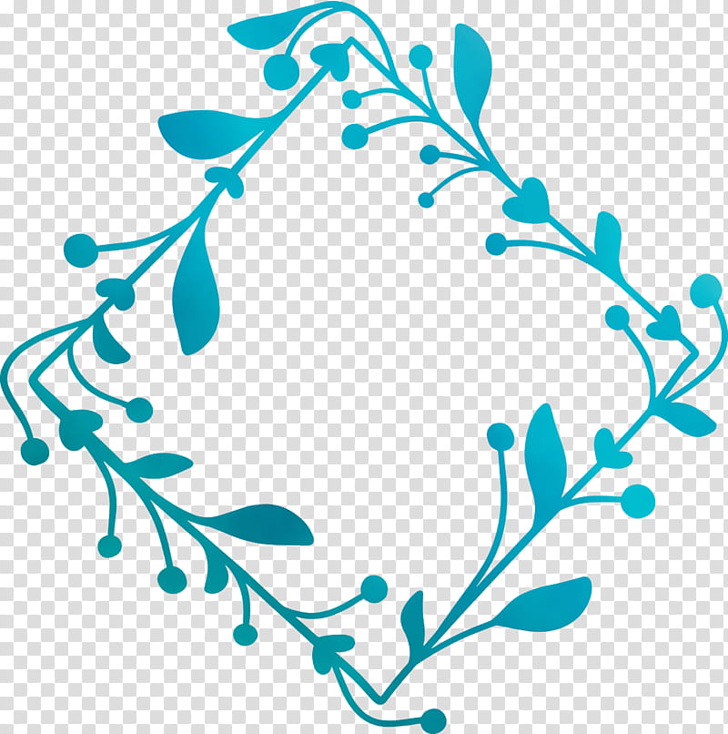 turquoise aqua branch, Flourish Frame, Flower Frame, Spring Frame, Watercolor, Paint, Wet Ink transparent background PNG clipart