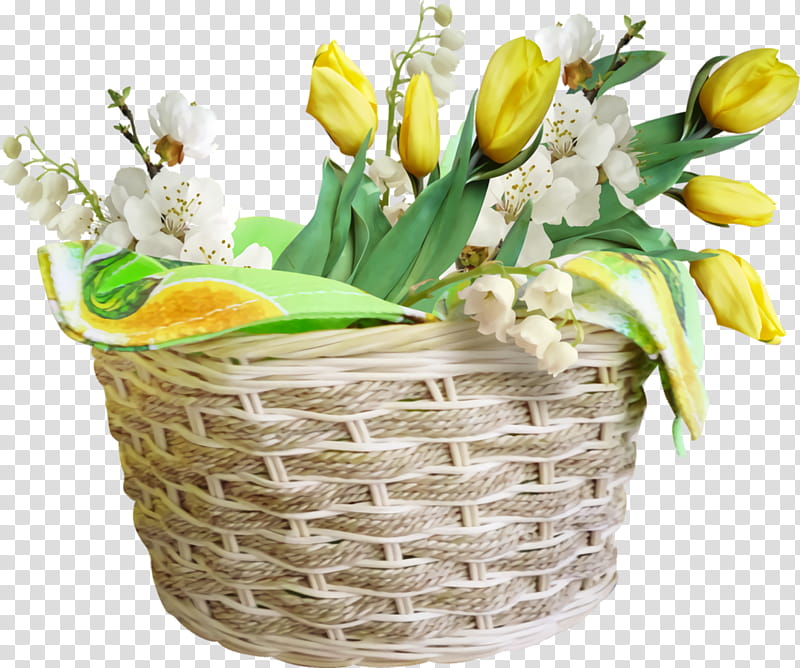 easter basket with eggs easter day basket, Flower, Flowerpot, Cut Flowers, Plant, Yellow, Tulip, Wicker transparent background PNG clipart