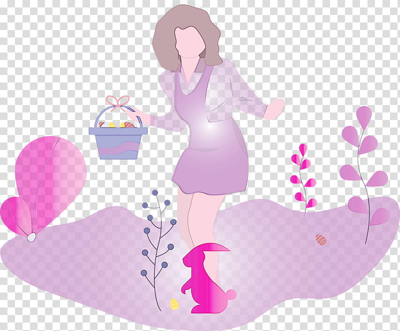 pink silhouette, Easter Egg Hunt, Watercolor, Paint, Wet Ink transparent background PNG clipart