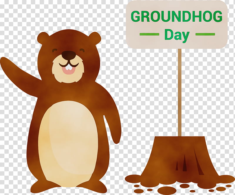 Groundhog day, Happy Groundhog Day, Hello Spring, Watercolor, Paint, Wet Ink, Brown Bear, Cartoon transparent background PNG clipart