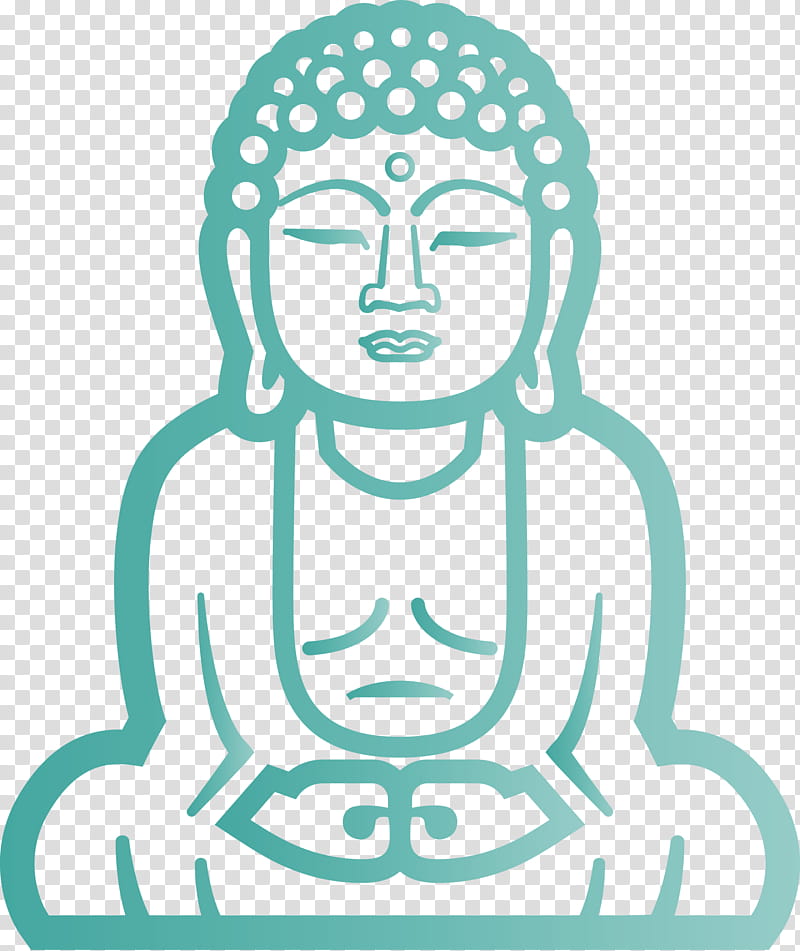 Buddha, Green, Head, Line Art, Turquoise, Teal, Meditation transparent background PNG clipart