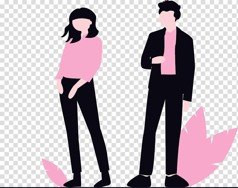 modern couple man girl, Pink, Standing, Silhouette, Formal Wear, Gesture transparent background PNG clipart