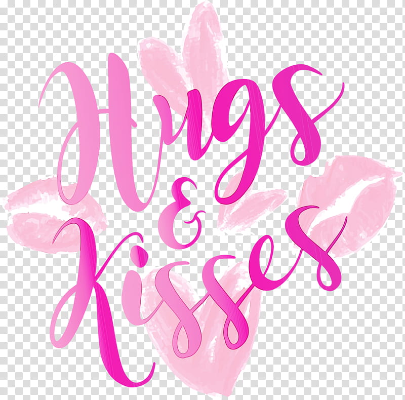 pink text font magenta, Valentines Day, Hugs And Kisses, Watercolor, Paint, Wet Ink transparent background PNG clipart
