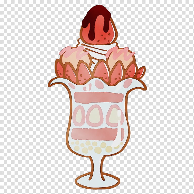 sundae ice cream cone cartoon cone fruit, Dessert, Sweet, Cookie, Watercolor, Paint, Wet Ink, Mitsui Cuisine M transparent background PNG clipart