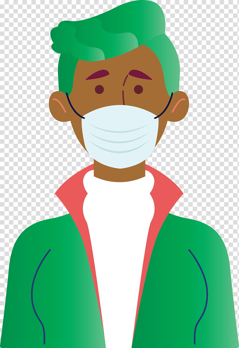 Wearing Mask Coronavirus Corona, Green, Cartoon transparent background PNG clipart