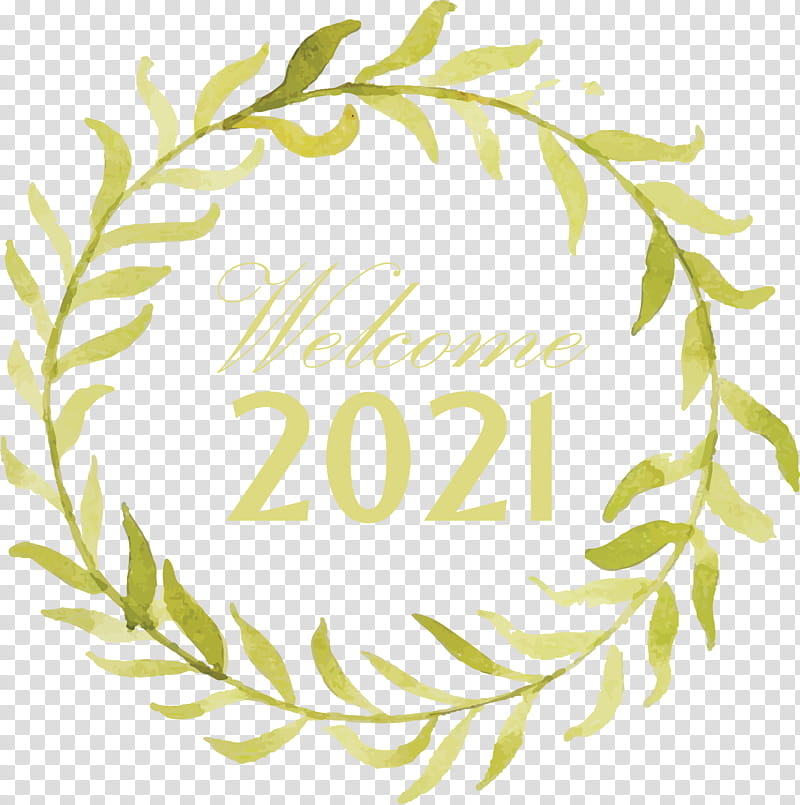 Happy New Year 2021 Welcome 2021 Hello 2021, Floral Design, Leaf, Yellow, Meter, Line, Fruit, Bedding transparent background PNG clipart