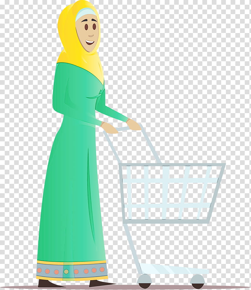 green cartoon standing cleanliness, Arabic Woman, Arabic Girl, Watercolor, Paint, Wet Ink transparent background PNG clipart