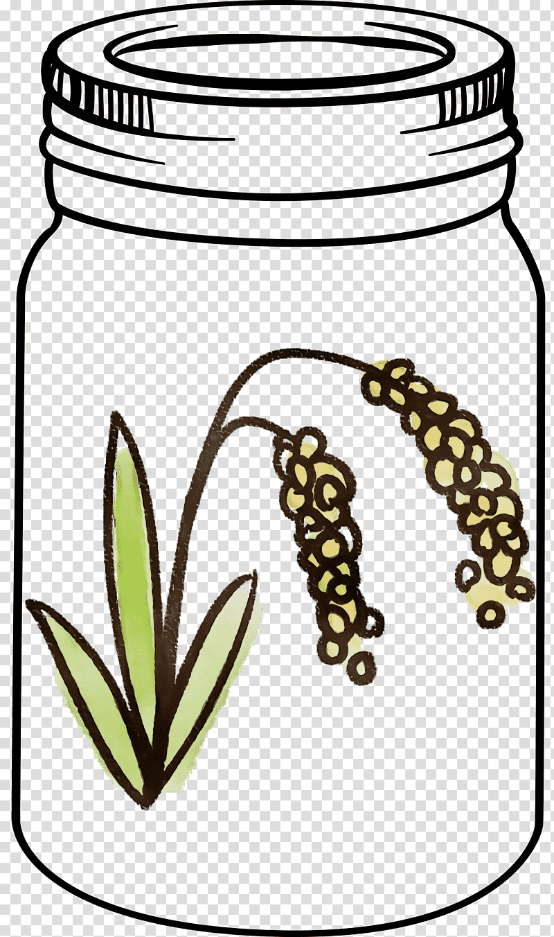 flower flowerpot plant stem bonsai grasses, Mason Jar, Watercolor, Paint, Wet Ink, Tree, Cattail transparent background PNG clipart