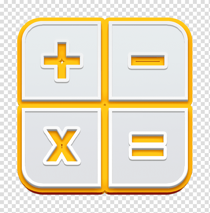 Equal icon Calculator keys icon Tools and utensils icon, Logo, Yellow, Icon Pro Audio Platform, Line, Meter, Number transparent background PNG clipart