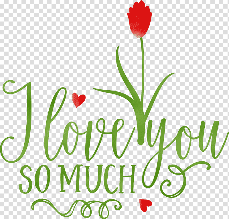 Floral design, I Love You So Much, Valentines Day, Quote, Watercolor, Paint, Wet Ink transparent background PNG clipart