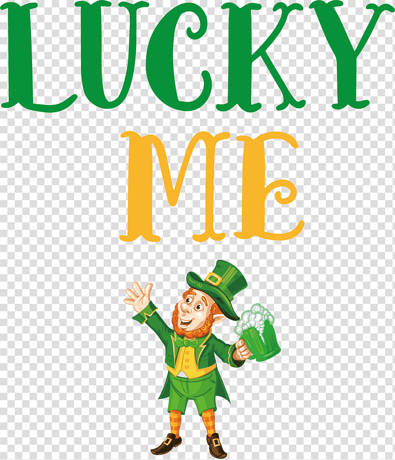 Lucky me Patricks Day Saint Patrick, Logo, Cartoon, Character, Green, Meter, Line transparent background PNG clipart