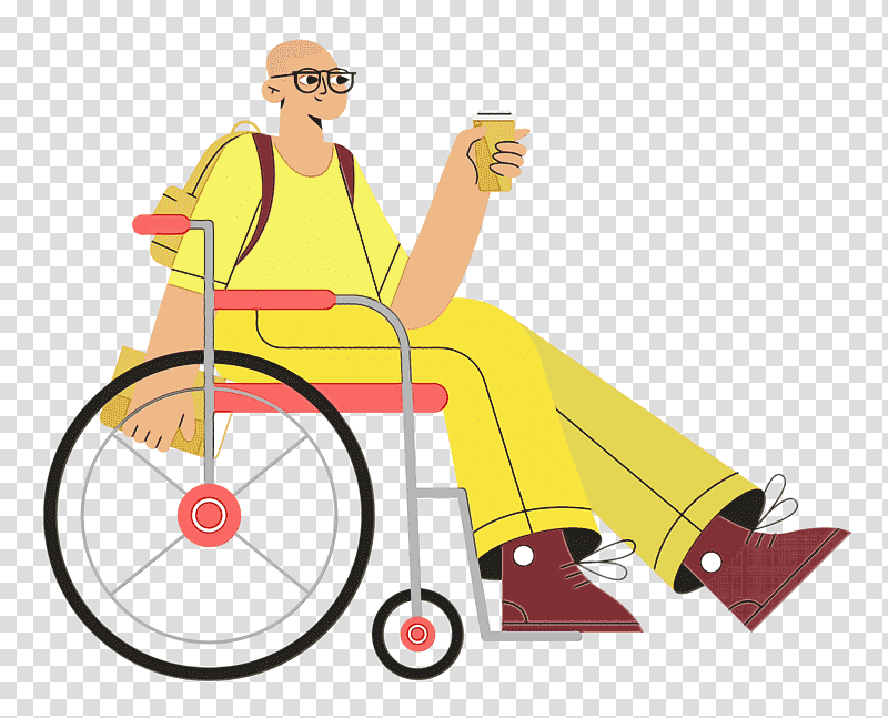 cartoon yellow line behavior human, Wheelchair, Sitting, Watercolor, Paint, Wet Ink, Cartoon transparent background PNG clipart