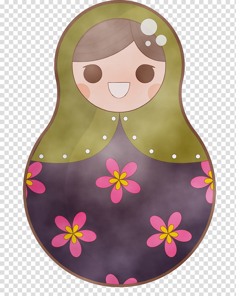 pink m, Colorful Russian Doll, Watercolor, Paint, Wet Ink transparent background PNG clipart