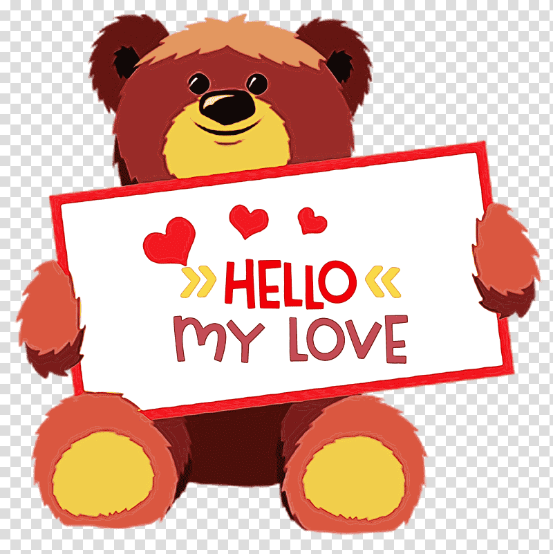 Christmas Day, Hello My Love, Watercolor, Paint, Wet Ink, Teddy Bear, Stuffed Toy transparent background PNG clipart