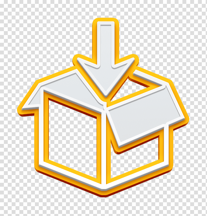 Finances and Trade icon Box icon Packaging into a box icon, Interface Icon, Symbol, Chemical Symbol, Yellow, Organization, Line transparent background PNG clipart