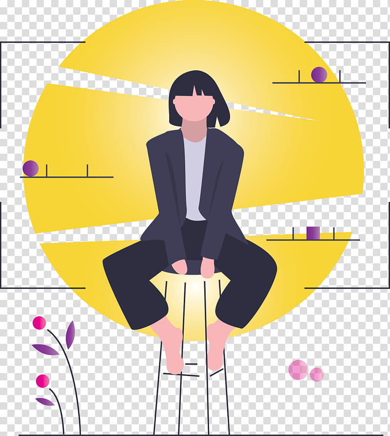 modern girl, Cartoon, Yellow, Line, Black Hair transparent background PNG clipart