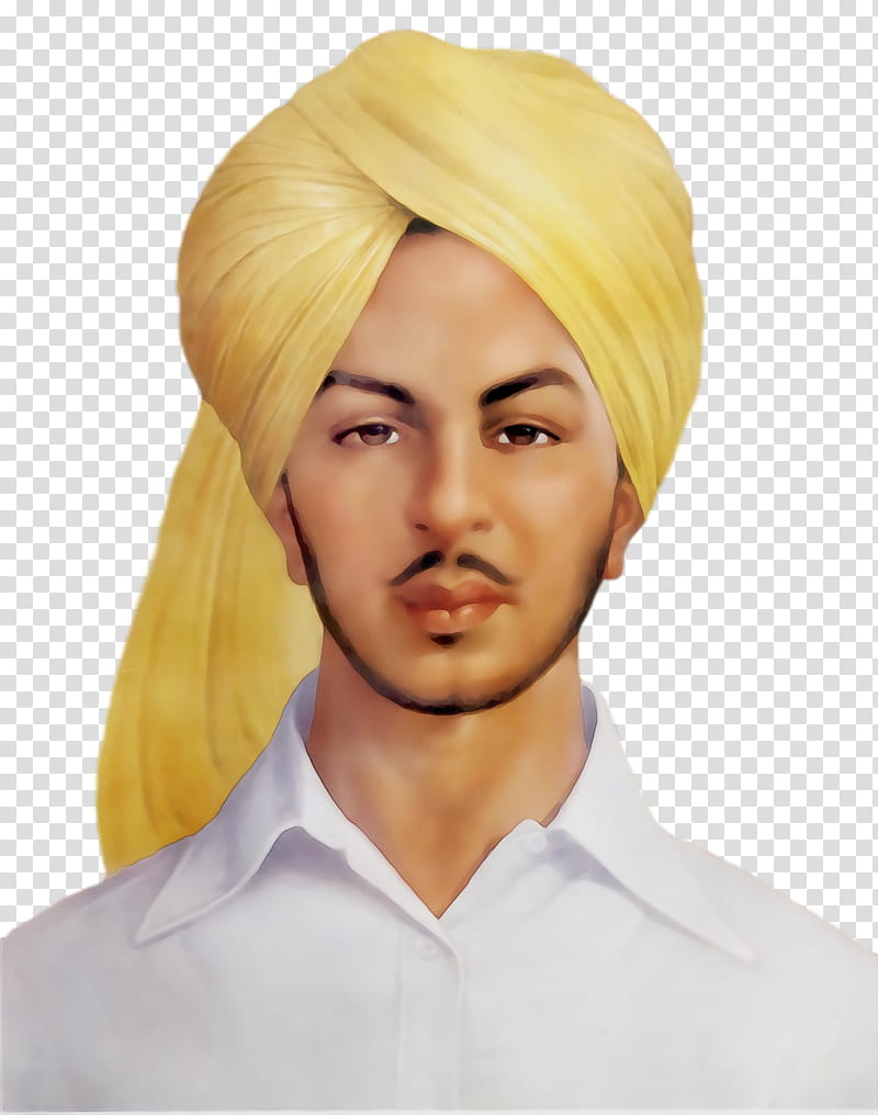 turban hair face clothing dastar, Bhagat Singh, Shaheed Bhagat Singh, Watercolor, Paint, Wet Ink, Yellow, Head transparent background PNG clipart