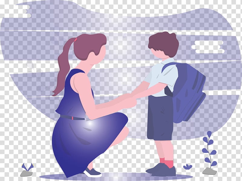 back to school mother boy, Cartoon, Purple, Love, Interaction, Gesture, Sitting, Conversation transparent background PNG clipart