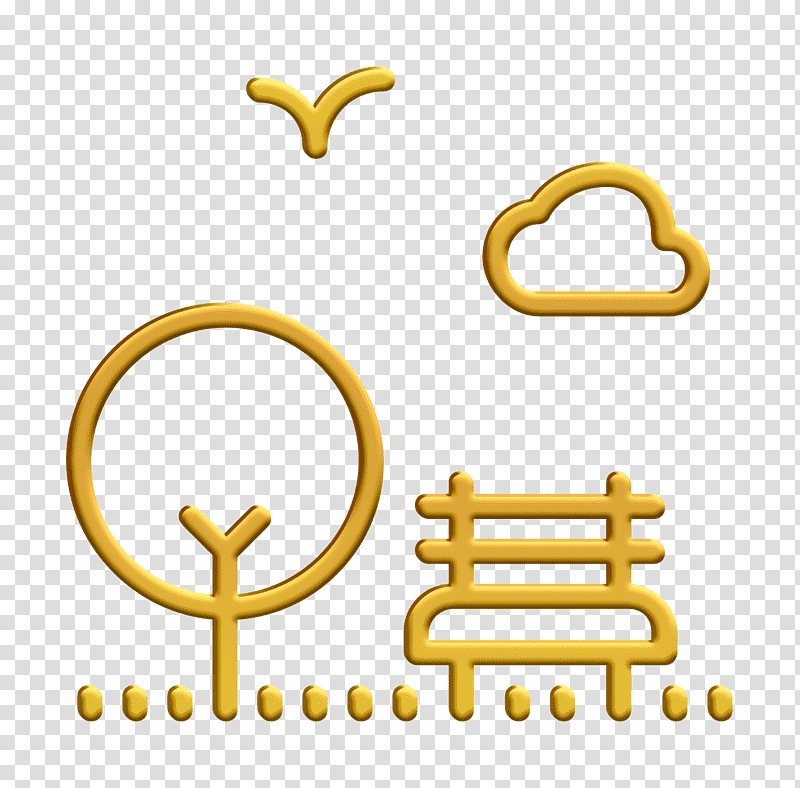 Bench icon Park icon Outdoors icon, Symbol, Yellow, Chemical Symbol, Meter, Line, Jewellery transparent background PNG clipart