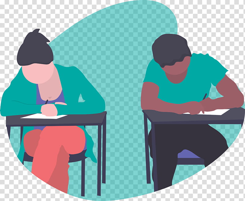 exam students, Cartoon, Table, Conversation, Furniture, Sitting, Reading transparent background PNG clipart