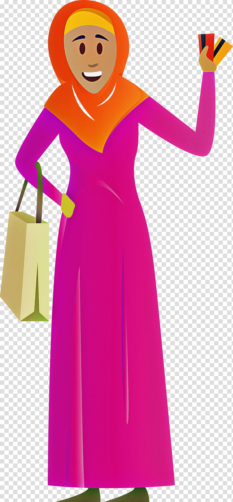 Arabic Woman Arabic Girl, Clothing, Dress, Pink, Yellow, Standing, Purple, Magenta transparent background PNG clipart