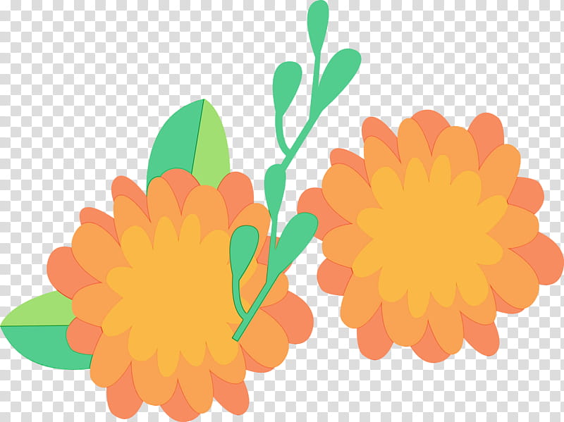 Floral design, Day Of The Dead, Dia De Muertos, Watercolor, Paint, Wet Ink, Pot Marigold, Orange Sa transparent background PNG clipart