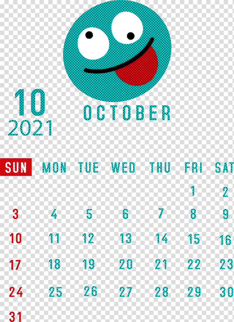 October 2021 Printable Calendar October 2021 Calendar, Logo, Aqua M, Green, Smiley, Meter, Happiness transparent background PNG clipart