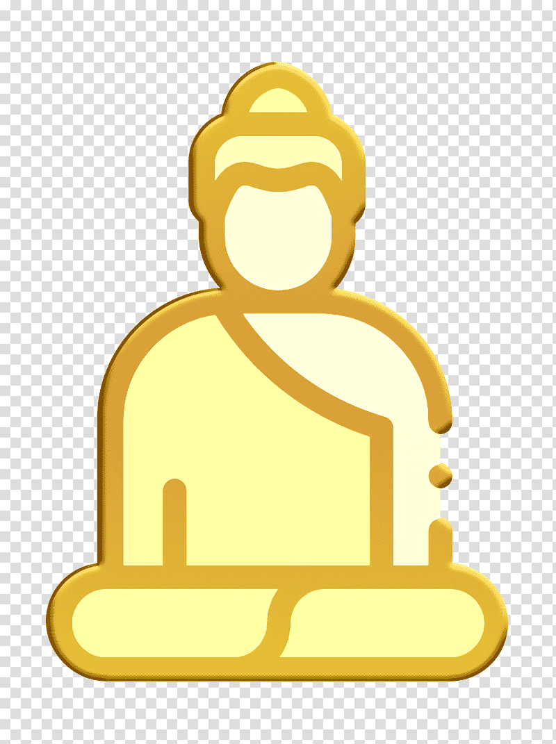 Spiritual icon Buddha icon, Character, Yellow, Cartoon, Meter, Line, Sitting transparent background PNG clipart